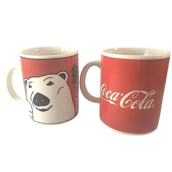 Coca - Cola Coffee Mugs by Gibson Set of 2 Polar Bear & Coke Logo Vintage - Picture 2 of 8